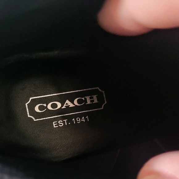 Coach Tessie Black Leather Ankle Moto High Heel Buckle Boots Booties Siz… - Picture 14 of 16